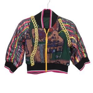 Fuda International Wearable Art 90s Ruched 3/4 Sleeve Streetwear Silk Bomber XS